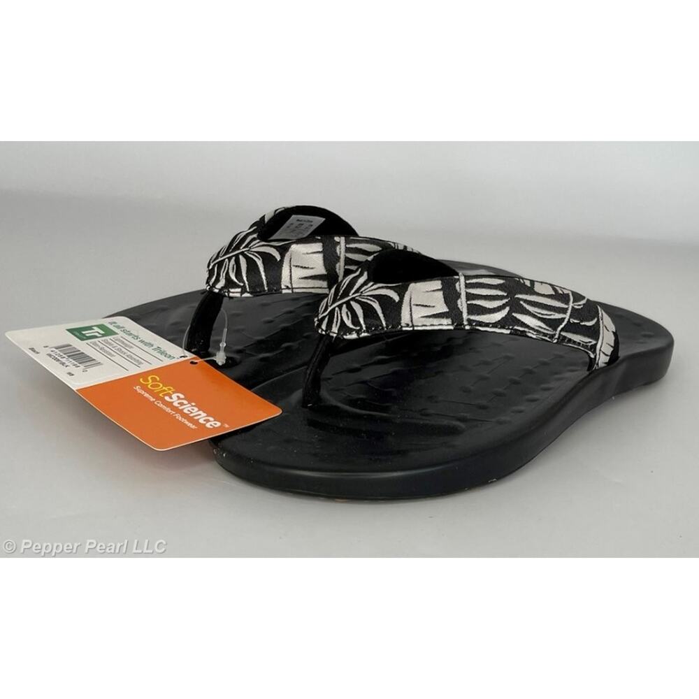 Flip Flop Thong Sandal Black Womens Size 7.5 to 8 Soft Science Waterfall Palm